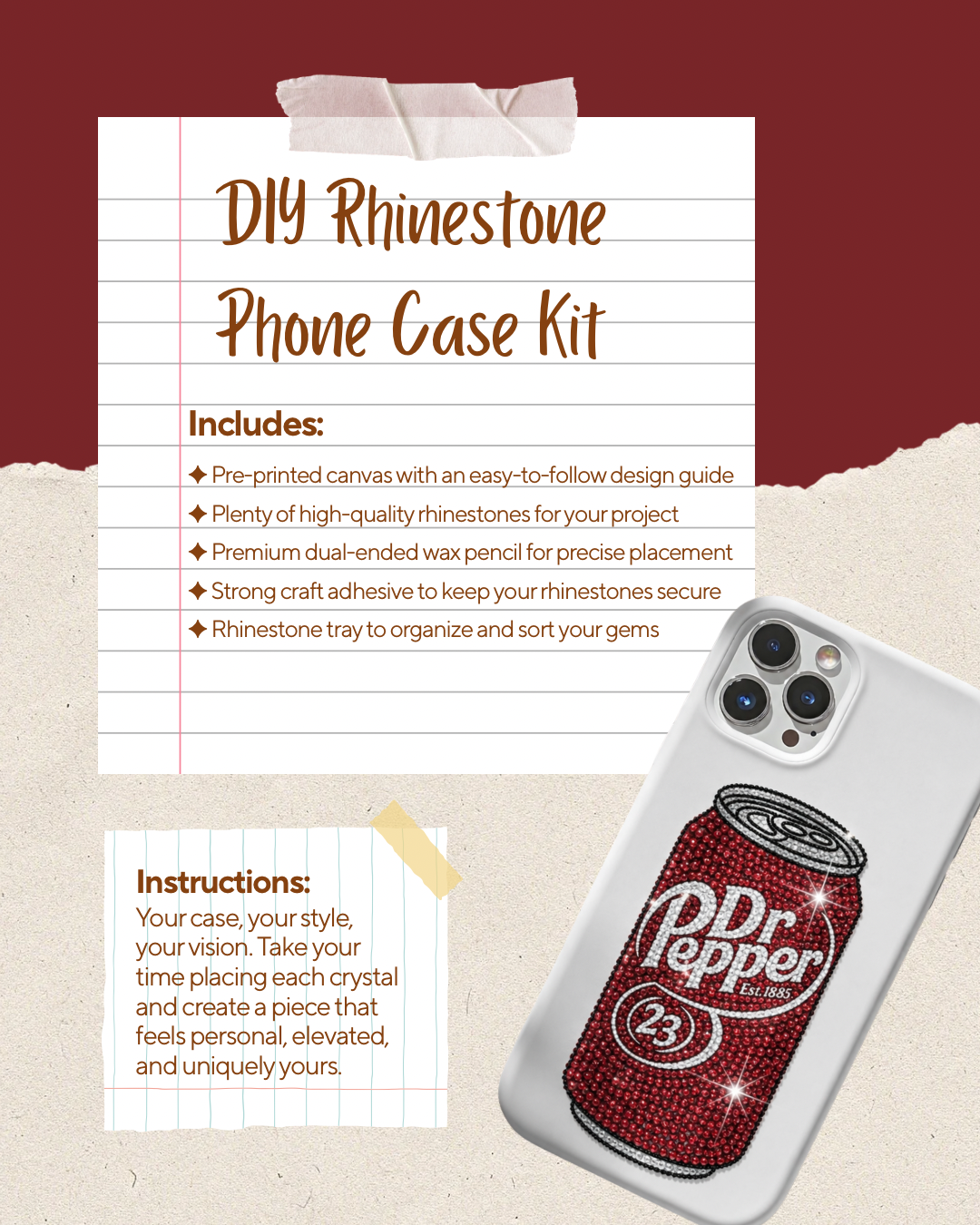 DIY Dr. Pepper Rhinestone Case Kit